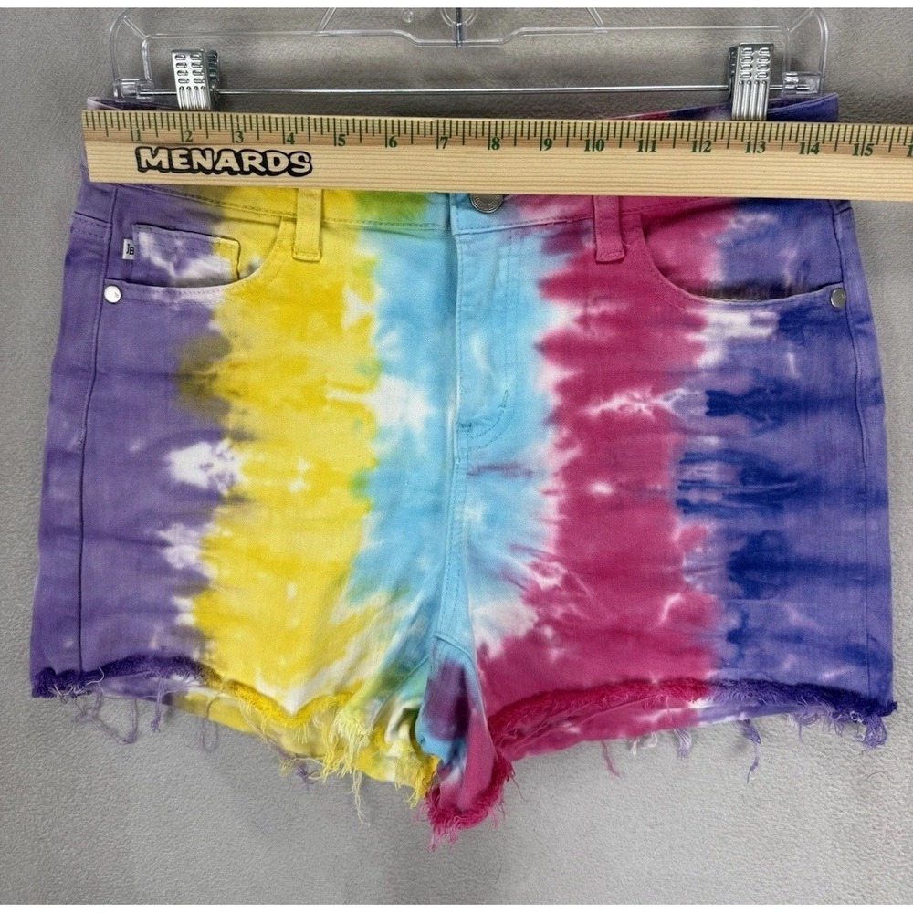 Judy Blue Snow Cone Tie Dye Denim Women's Sz Medium Cut Off High Waist Shorts - Picture 4 of 10